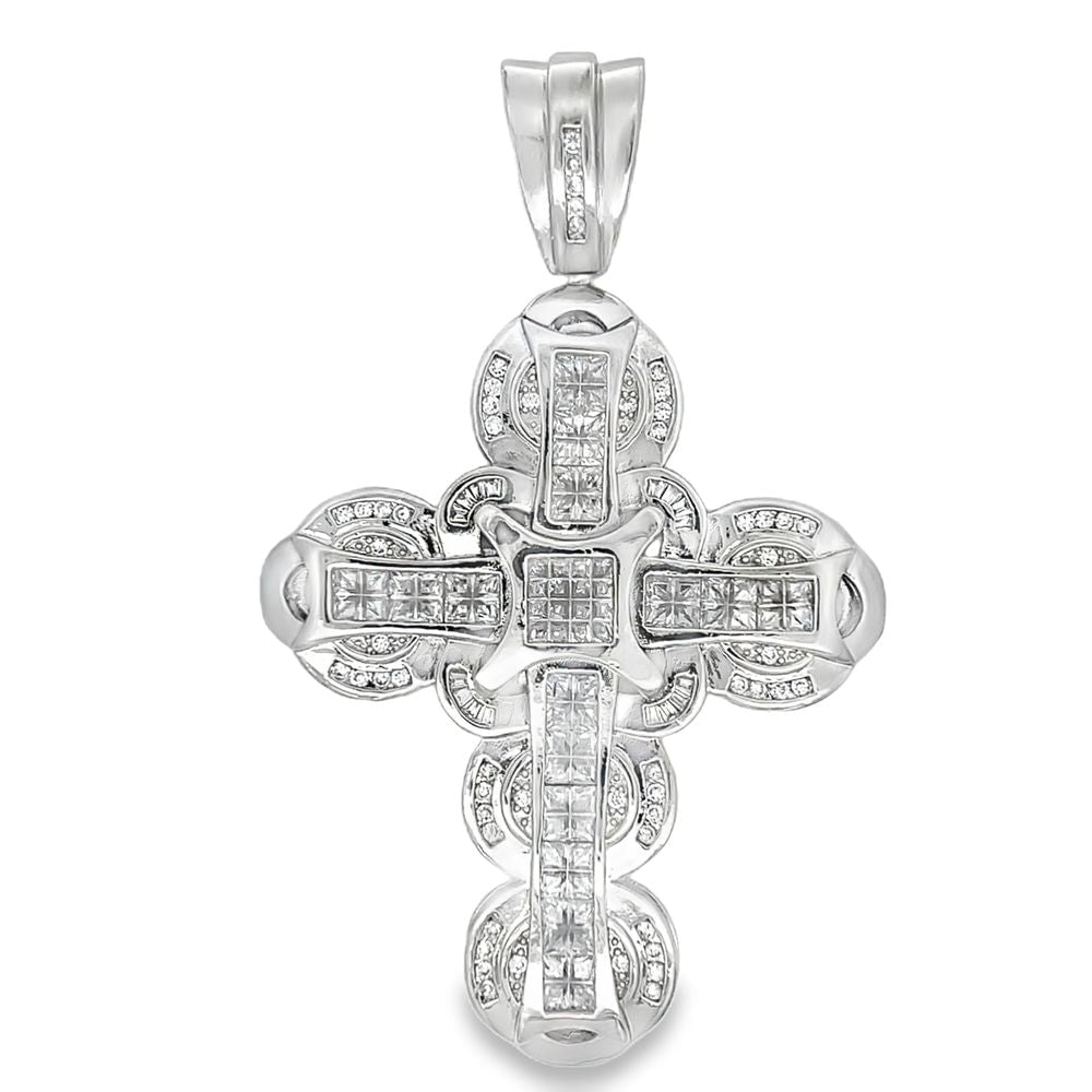 Princess Cut Circle Cross CZ Iced Out Pendant HipHopBling