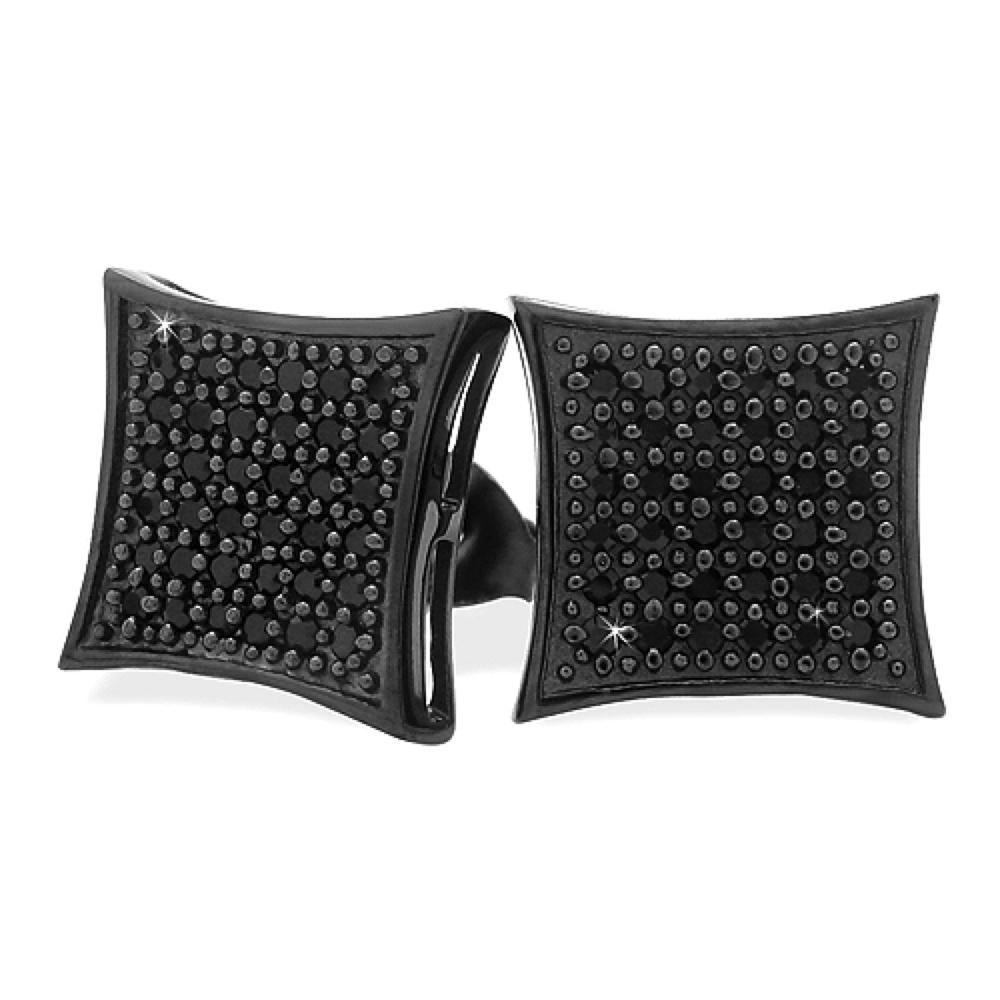 All Black Large Silver Micro Pave CZ Iced Out Earrings