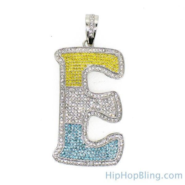E Color Graffiti Initial Iced Out Pendant