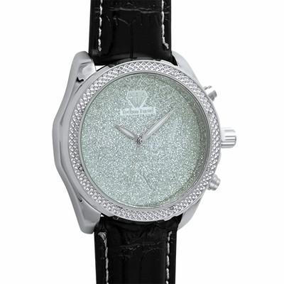 .08cttw Diamond Hip Hop Watch Black Leather