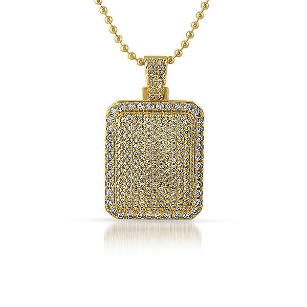 .925 Sterling Silver Gold CZ Bling Bling Dogtag