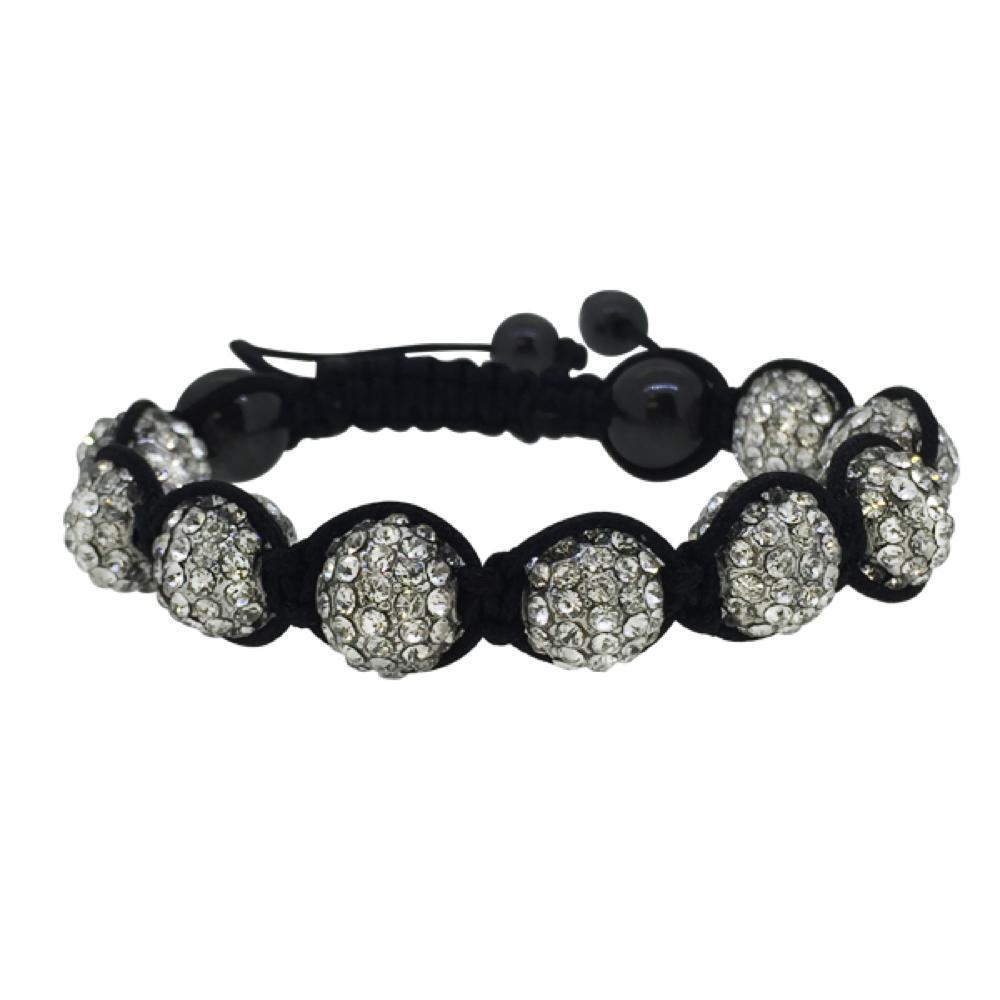 Rhodium Disco Ball Black Rope Bacelet