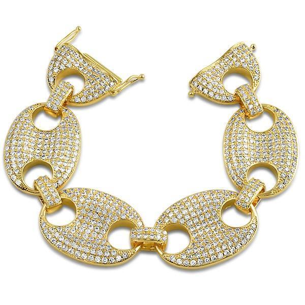 .925 Silver Marine Link CZ Bling Bling Bracelet Gold