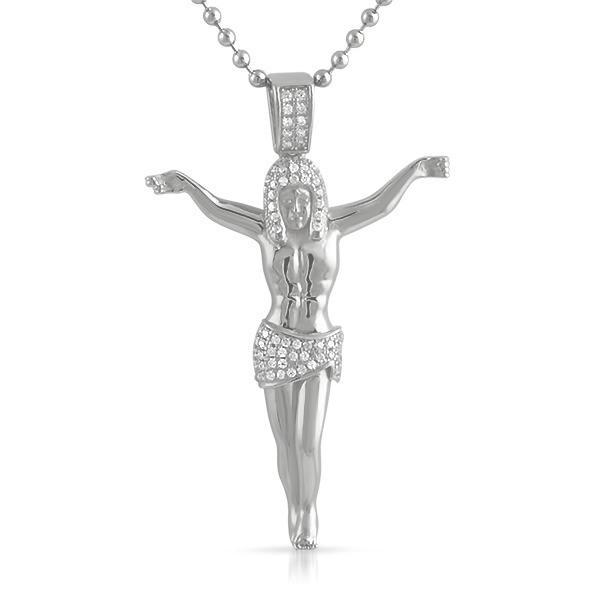 Jesus Crucifix .925 Sterling Silver CZ Pendant