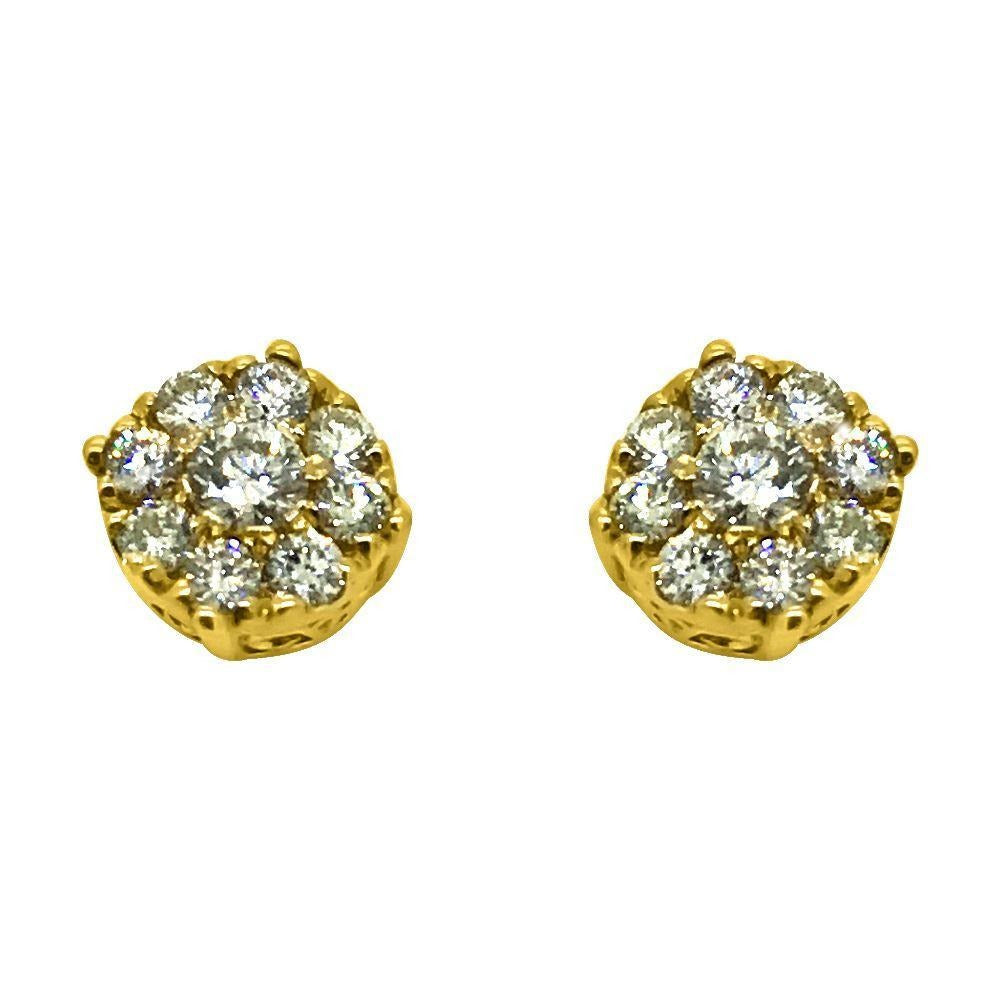 14K Gold .60cttw Diamond Cluster Bling Earrings