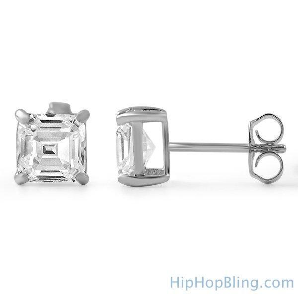 Asscher Cut CZ Stud Earrings .925 Silver