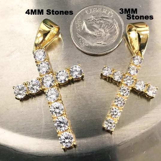 .925 Sterling Silver 3MM CZ Tennis Cross Gold