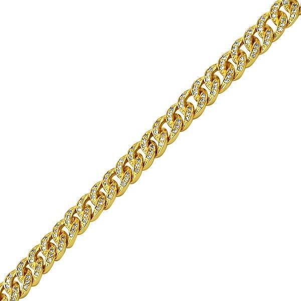 .925 Silver 8MM Gold Bling Bling CZ Cuban Links Bracelet