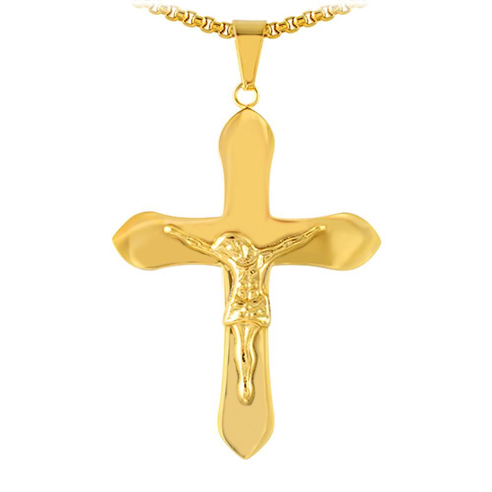 Gold Jesus Crucifix Pendant Stainless Steel