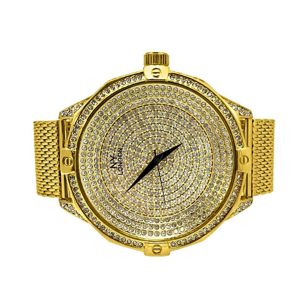 Icey Dial Bling Bling Gold Mesh Band Watch