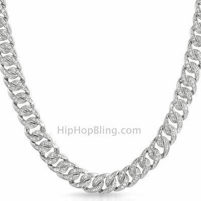 .925 Sterling Silver CZ Rhodium Bling Cuban Chain 10MM