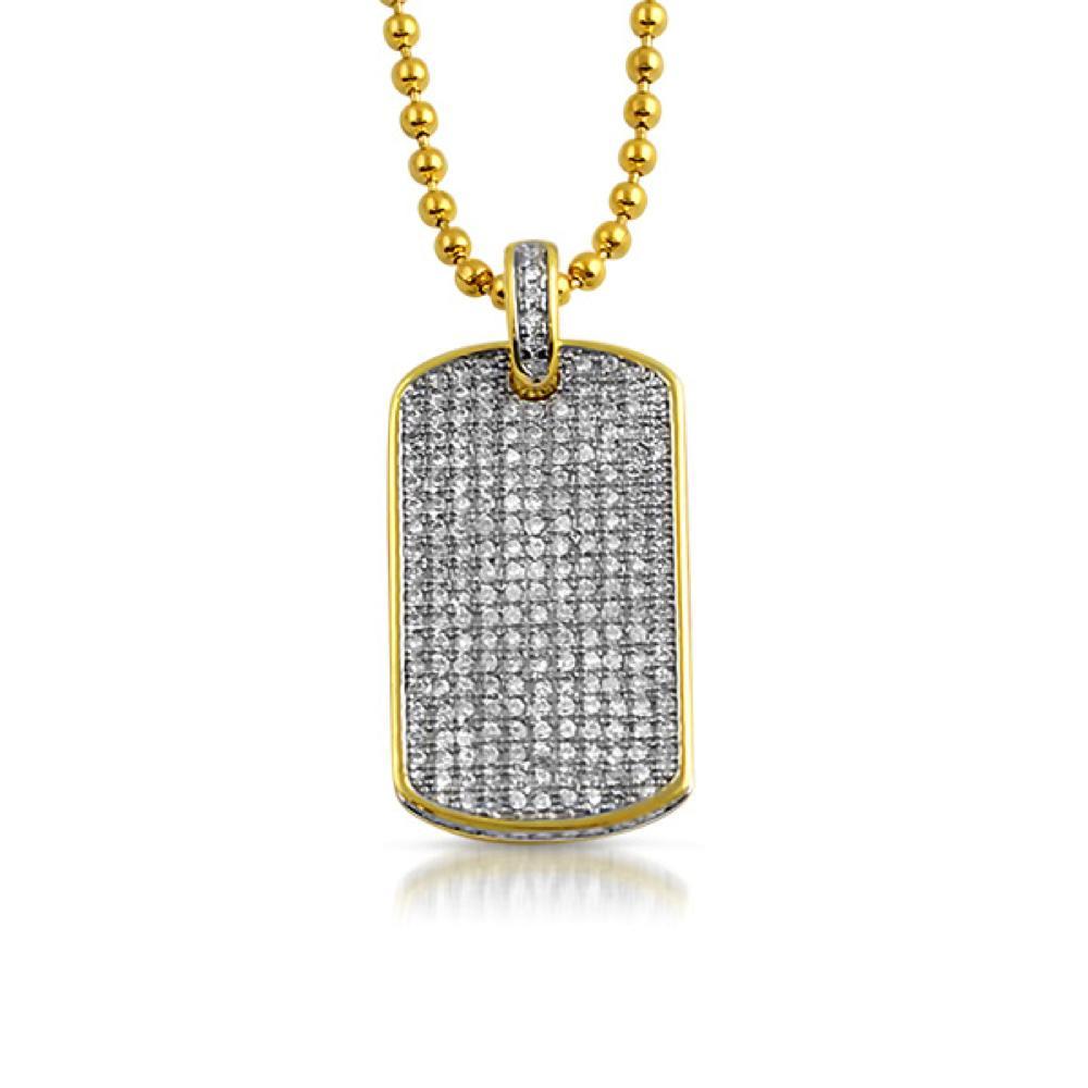 CZ Bling Bling Dog Tag Medium Gold Pendant