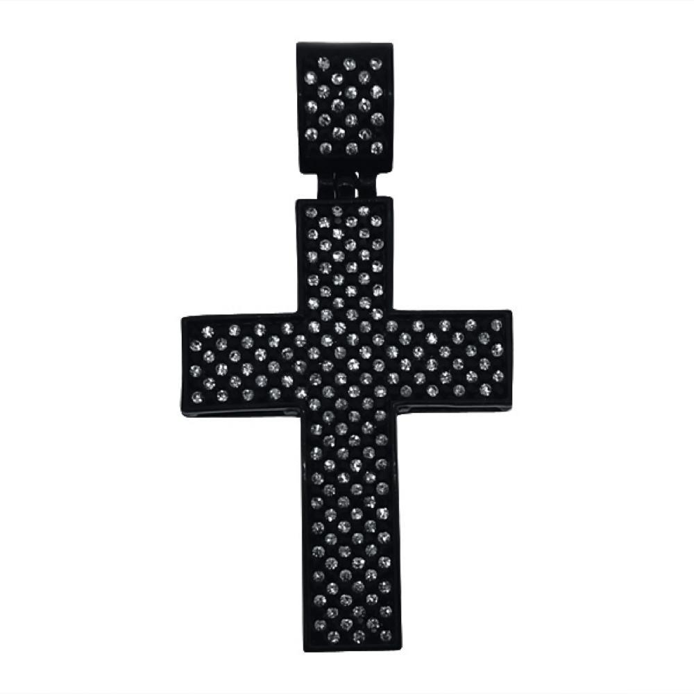Black White Checkered Black Iced Out Cross