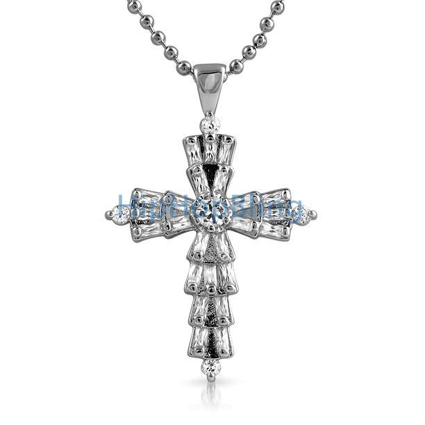Custom Baguette Cross White CZ on Rhodium