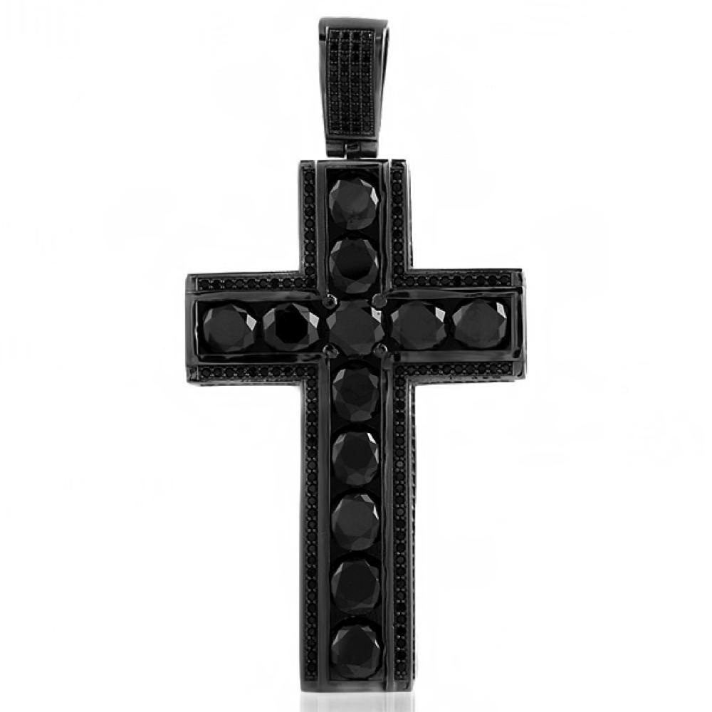 Channel Set Big Rocks Black CZ Bling Bling Cross