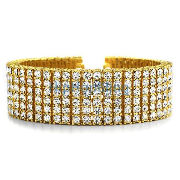 6 Row Bling Bling Iced Out Bracelet Gold * Premium *