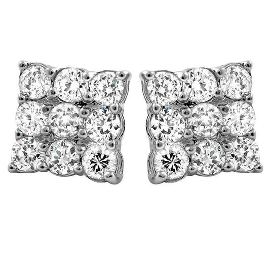 Triple Diamond CZ Rhodium Bling Bling Earrings