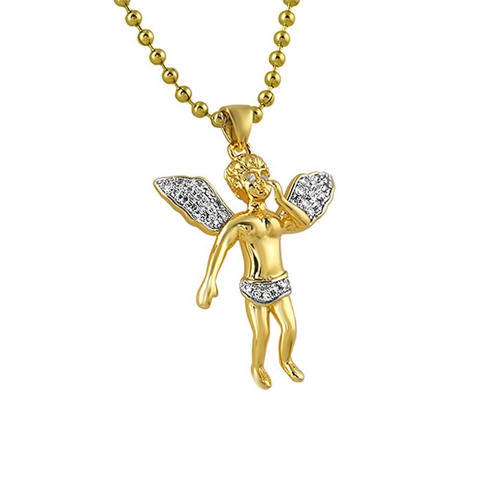 Floating Cherub Angel Gold CZ Pendant