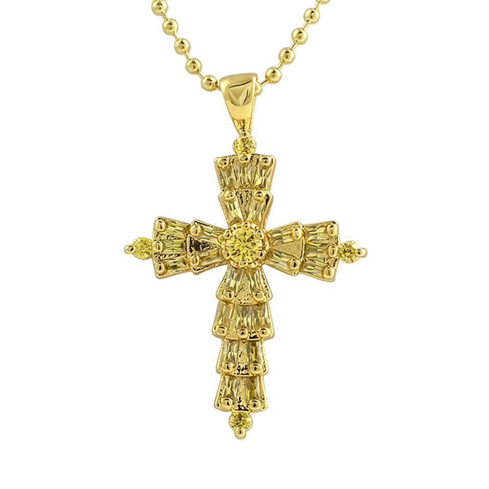 Custom Baguette Cross Canary CZ Gold