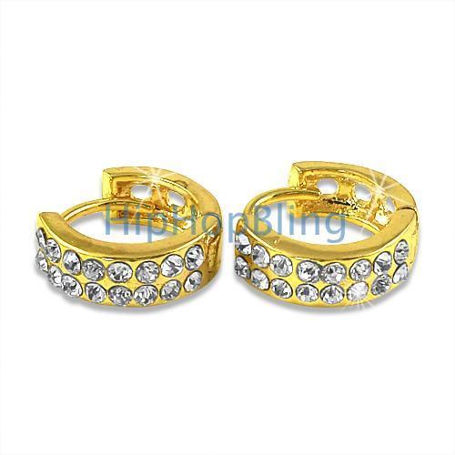 Small Huggie 2 Row Gold Bling Bling Earrings