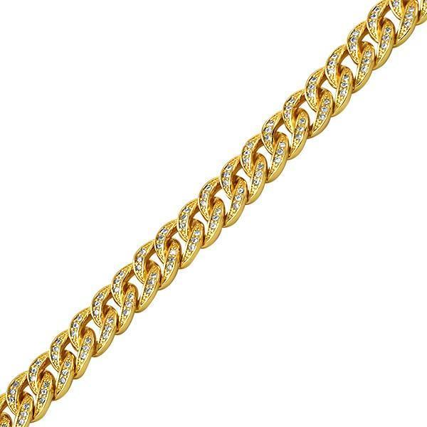 .925 Silver 8MM CZ Bling Bling Gold Cuban Links Chain