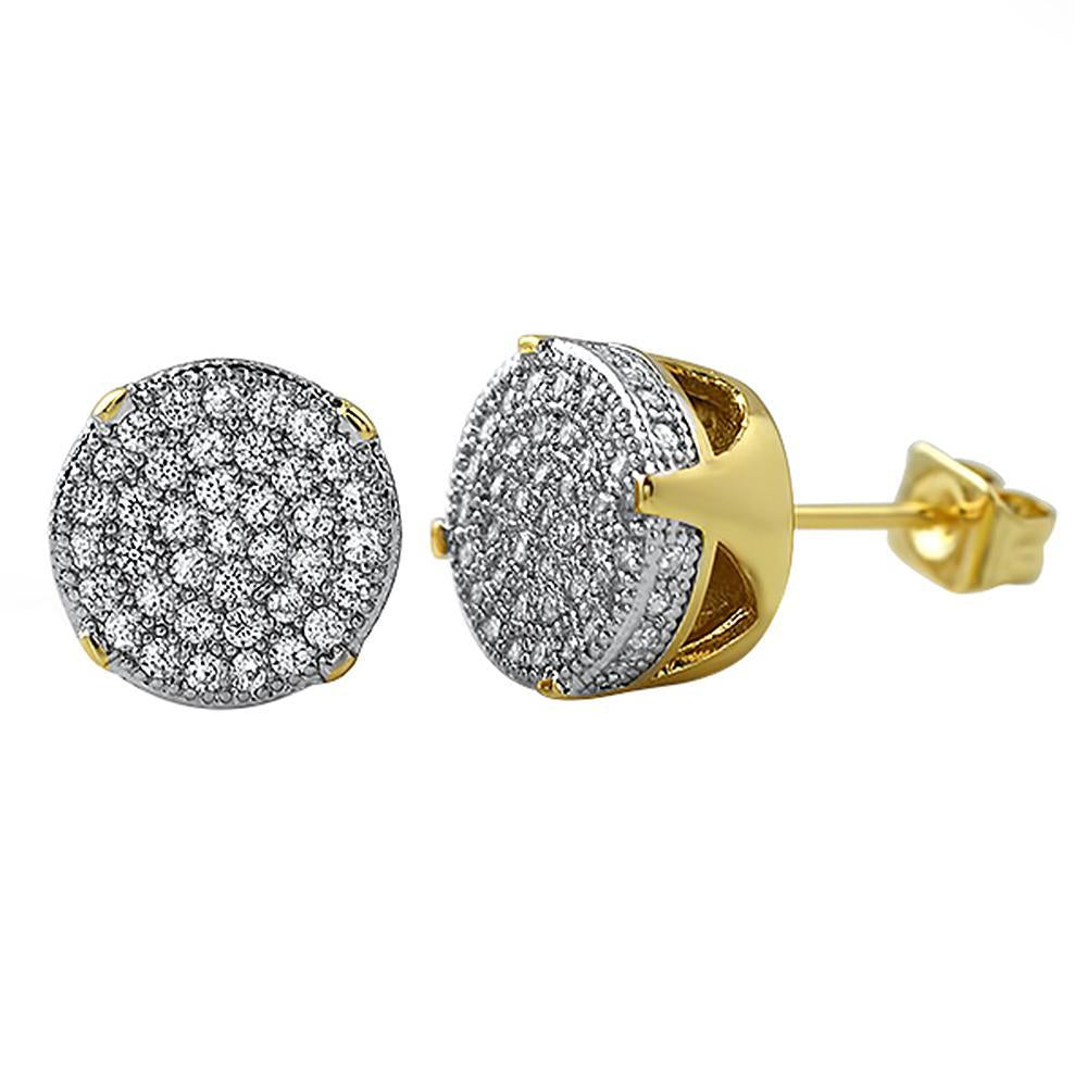 Solitaire Micro Pave Gold CZ Earrings