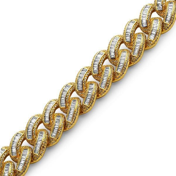 .925 Silver Gold Baguette Cuban Bling Bling Bracelet