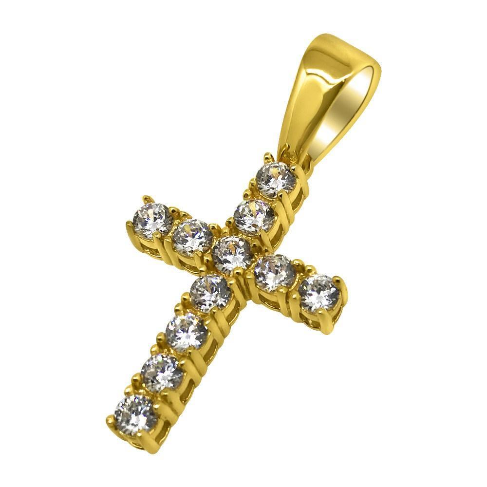 .925 Sterling Silver 3MM CZ Tennis Cross Gold