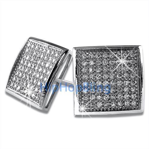 XXL Deep Dish Box CZ Bling Bling Micro Pave Earrings .925 Silver
