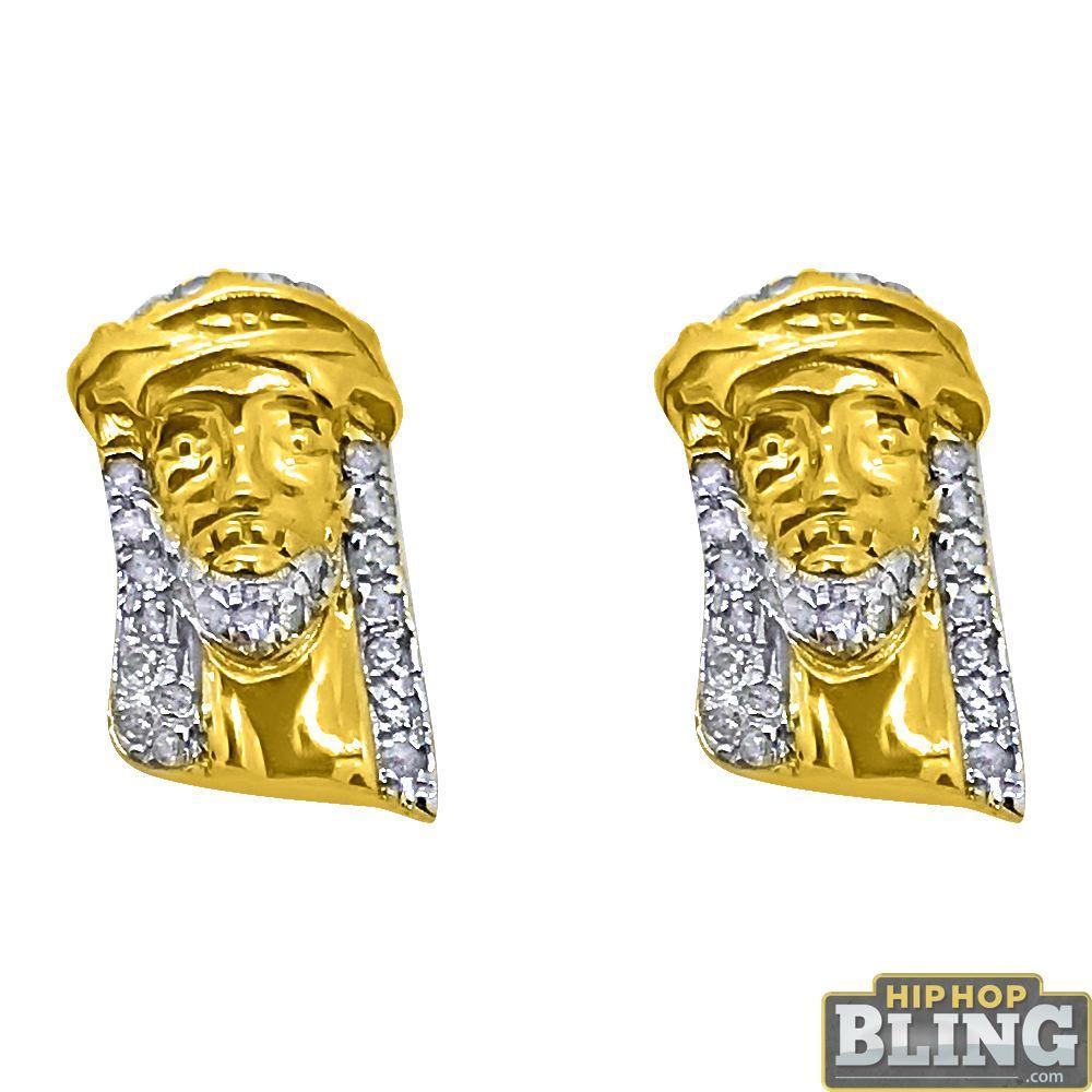 10K Yellow Gold Jesus Piece Earrings .15cttw Diamonds