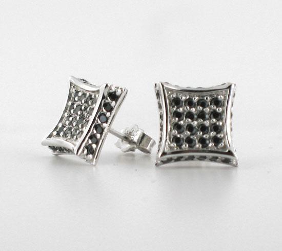3D Kite Earrings Black CZ Micro Pave .925 Silver