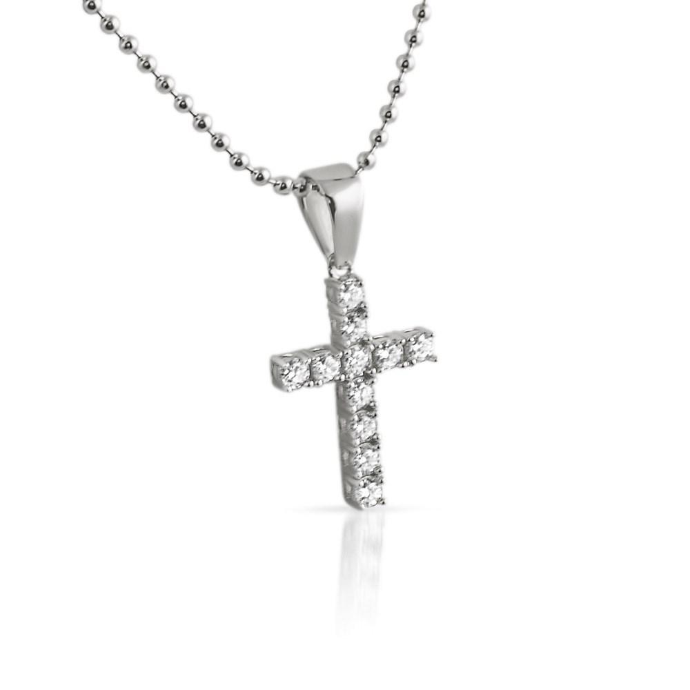 .925 Sterling Silver 3MM CZ Tennis Cross Rhodium