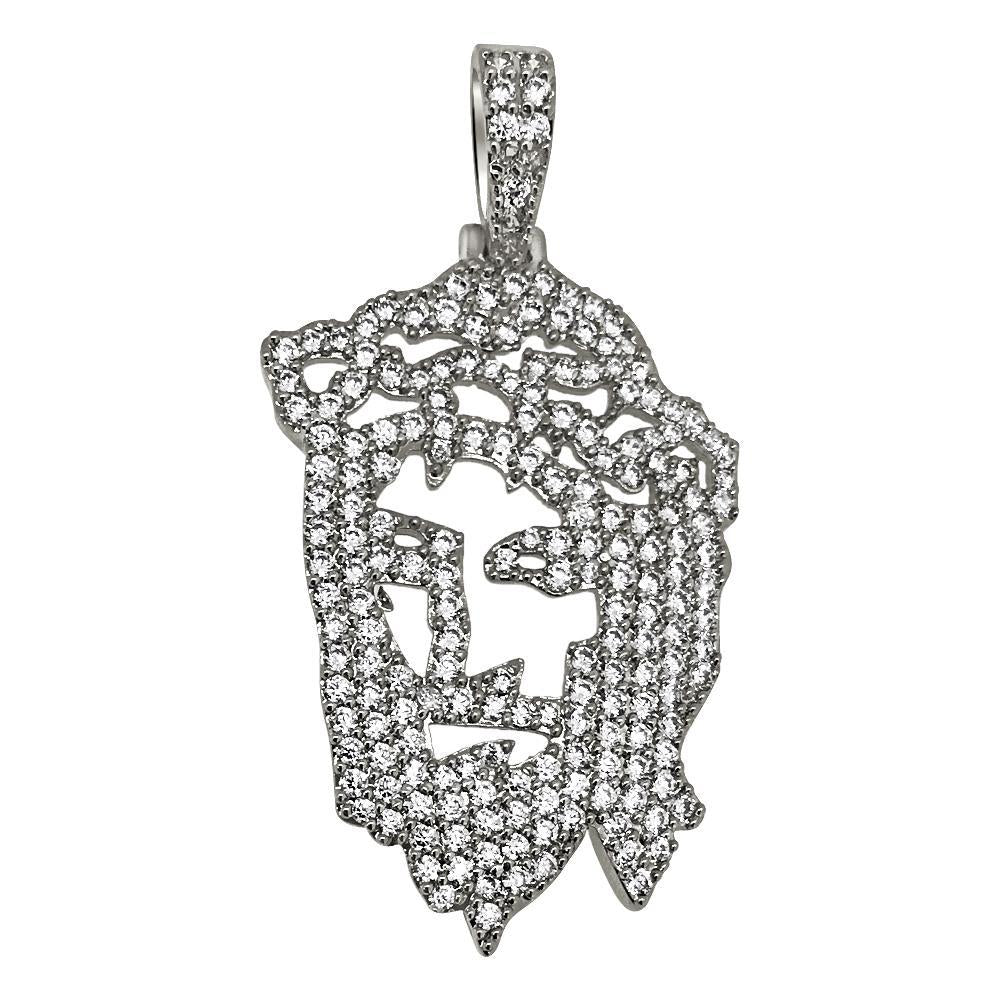 Mini Jesus Cut Out Designer CZ Rhodium Pendant