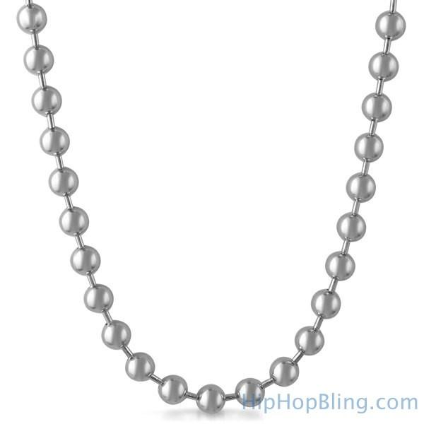 8MM Bead Chain Rhodium Necklace