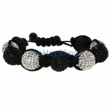 14mm 9 Ball Jumbo Black & White Disco Ball Bling Bling Bracelet