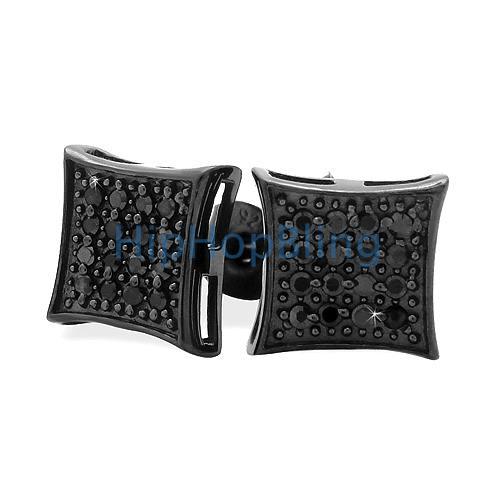 All Black Kite Silver CZ Micro Pave Bling Bling Earrings