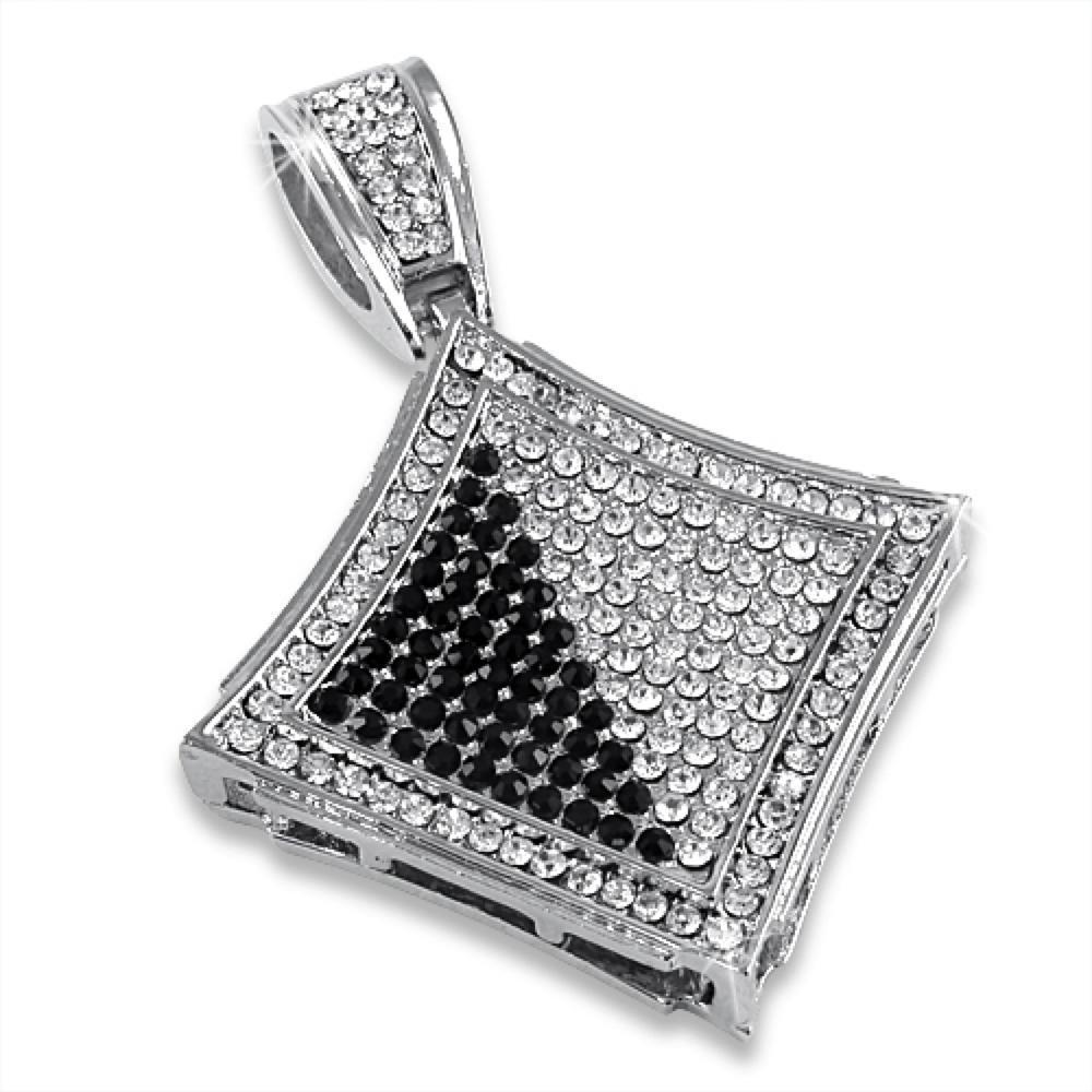 Black White Diagonal Kite Rhodium Pendant
