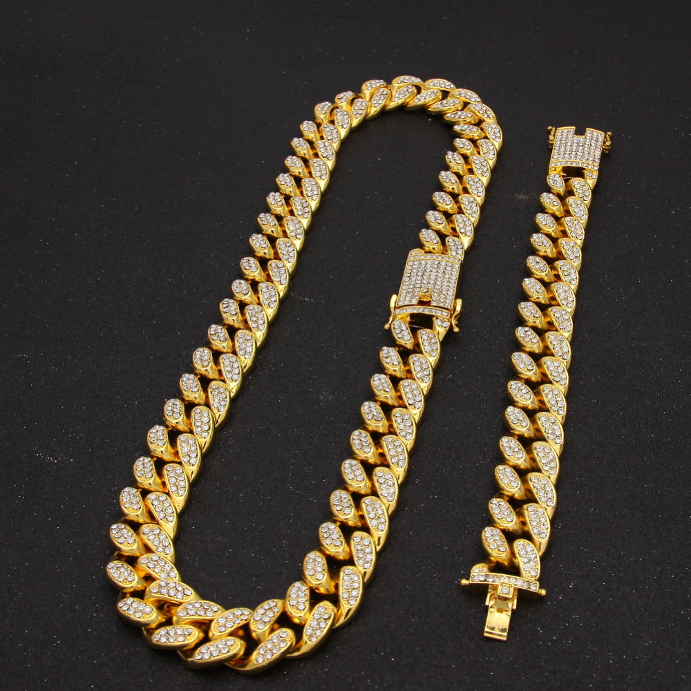 20MM Bling Bling Miami Cuban 2 Chain 1 Bracelet Gold Bundle