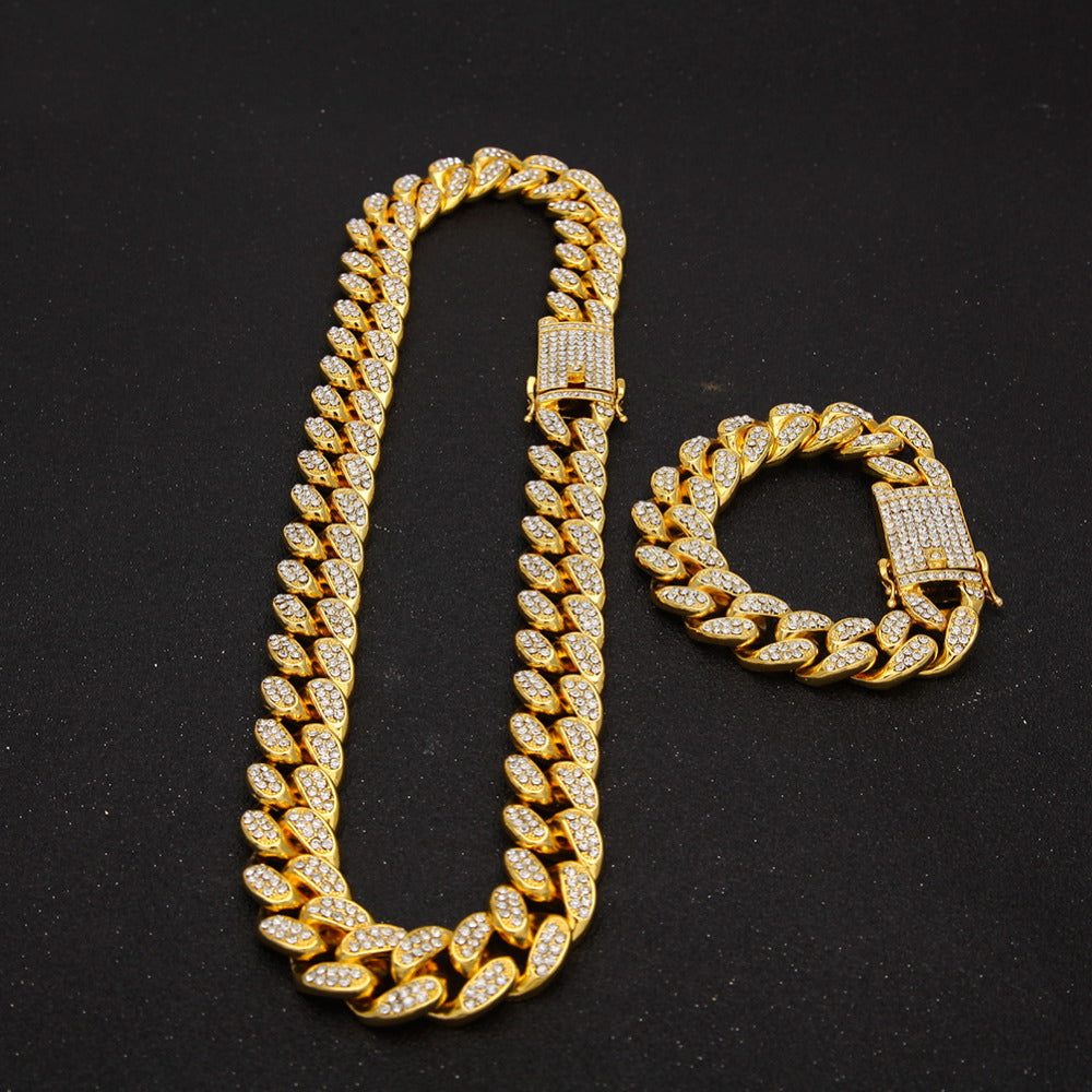 20MM Bling Bling Miami Cuban 2 Chain 1 Bracelet Gold Bundle