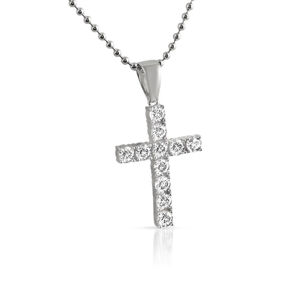 .925 Sterling Silver 4MM CZ Tennis Cross Rhodium