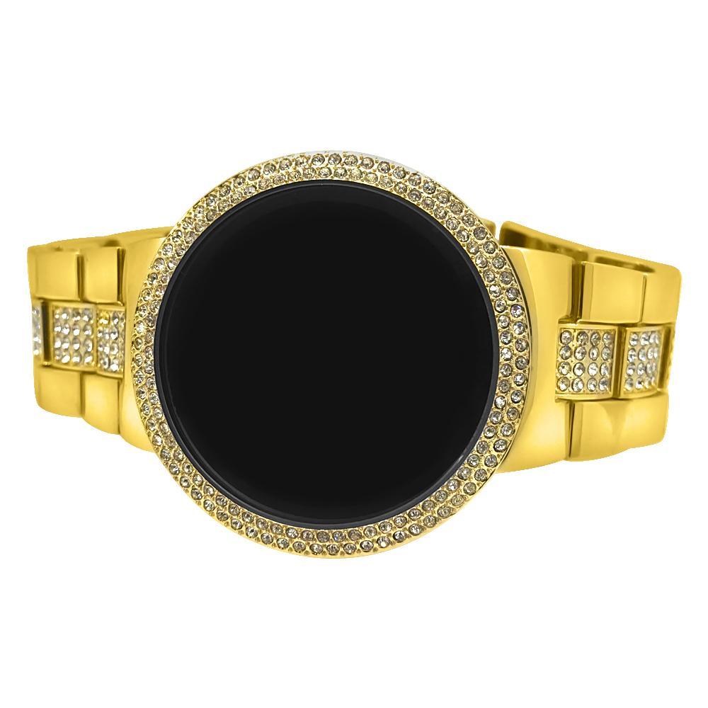 Bling Bling Gold LED Touch Screen Iced Metal Band Watch