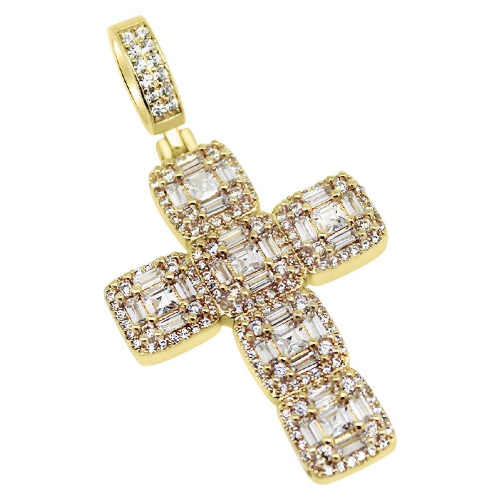 .925 Silver Asscher Cut Cluster CZ Gold Cross