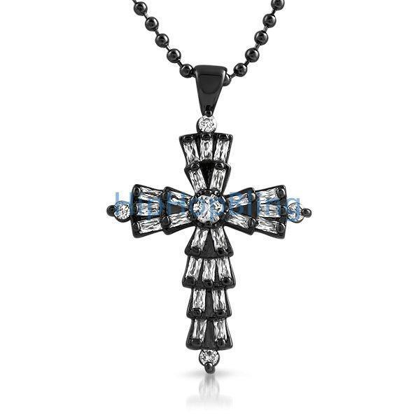 Custom Baguette Cross White CZ on Black