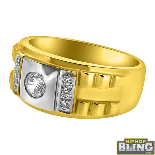 10K Yellow Gold Clean CZ Mens Ring