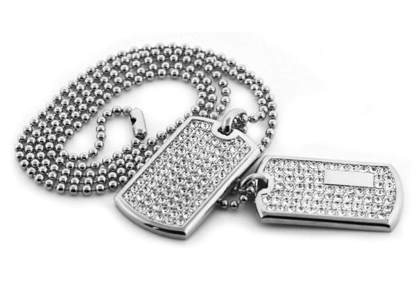 Double Bling Bling Dog Tag Set Rhodium