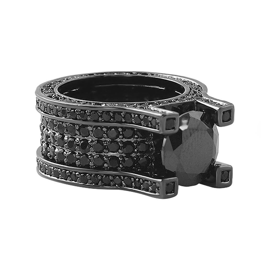 Baller Solitaire Eternity Black Bling Bling Ring