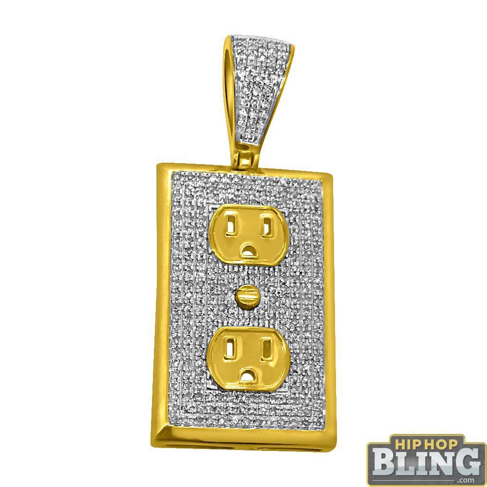 Electrical Socket Mini 10K Yellow Gold Pendant .59cttw