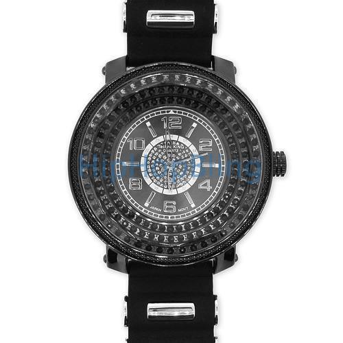 All Black Bling Bling Watch 3 Rows Under Glass