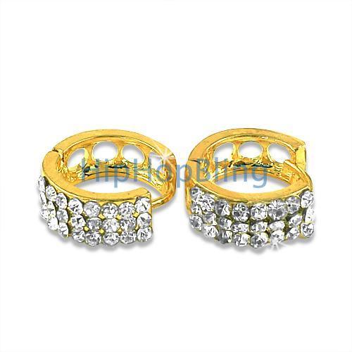 Gold 3 Row Bling Bling Huggie Earrings