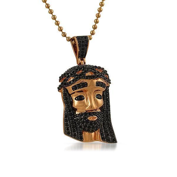 Rose Jesus Piece Mini Black CZ Pendant